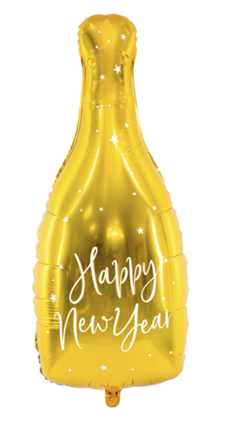 XXL Folienballon Figur - Goldene Sektflasche, Happy new year - 82cm